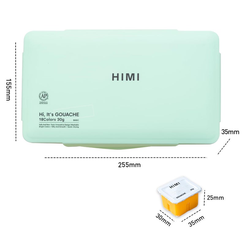 HIMI Gouache Paints Set  18 Colors  30g  jelly gouache paint set  Non Toxic Paint for Canvas and Paper  Art Supplies for Professionals  and More (Green Case - Image 5